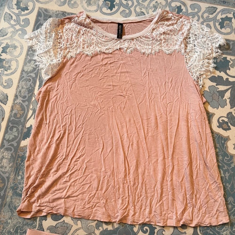 Ambrielle 2pc Sleep Set PJs 2XL Pink White Lace - Picture 2 of 15